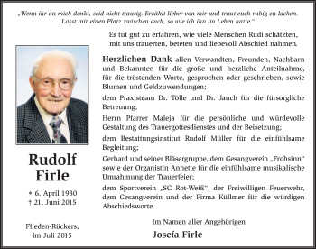 Traueranzeige von Rudolf Firle 