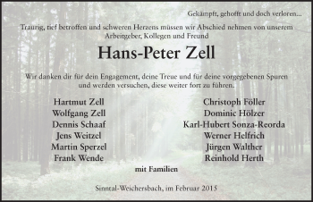 Traueranzeige von Hans-Peter Zell 