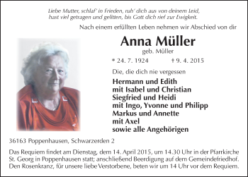 Traueranzeige von Anna Müller 