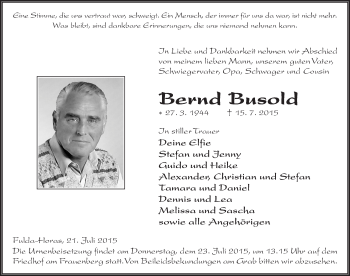 Traueranzeige von Bernd Busold 