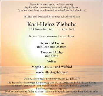 Traueranzeige von Karl-Heinz Ziebuhr 