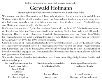 Traueranzeige von Gerwald Hofmann 