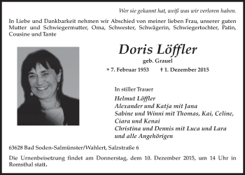 Traueranzeige von Doris Löffler 