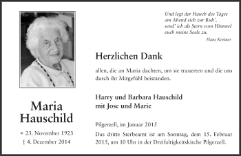 Traueranzeige von Maria Hauschild 