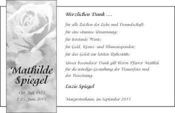 Traueranzeige von Mathilde Spiegel 