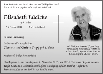 Traueranzeige von Elisabeth Lüdicke 