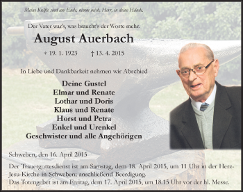Traueranzeige von August Auerbach 