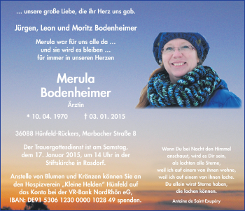 Traueranzeige von Merula Bodenheimer 