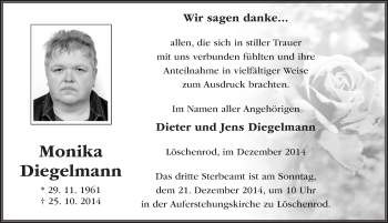 Traueranzeige von Monika Diegelmann 