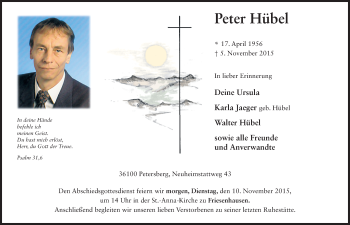 Traueranzeige von Peter Hübel 