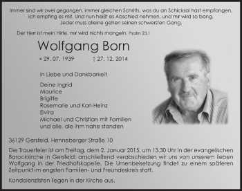 Traueranzeige von Wolfgang Born 