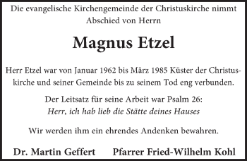 Traueranzeige von Magnus Etzel 