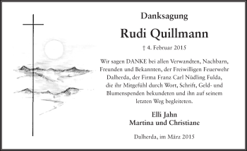 Traueranzeige von Rudi Quillmann 