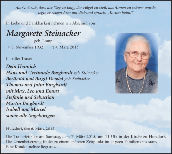 Traueranzeige von Margarete Steinacker 