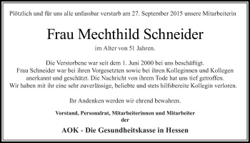 Traueranzeige von Mechthild Schneider 