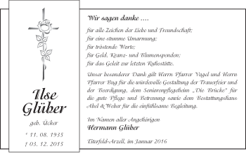 Traueranzeige von Ilse Glüber 