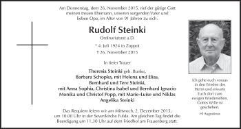Traueranzeige von Rudolf Steinki 