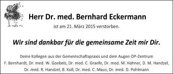 Traueranzeige von Bernhard Eckermann 