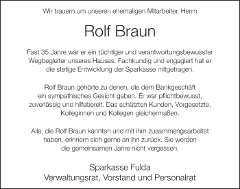 Traueranzeige von Rolf Braun 