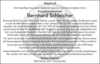 Traueranzeige von Bernhard Schleicher 