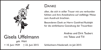 Traueranzeige von Gisela Uffelmann 