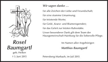 Traueranzeige von Rosel Baumgartl 