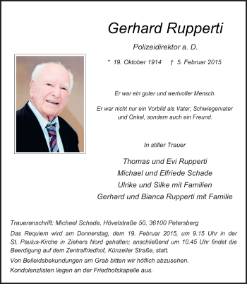 Traueranzeige von Gerhard Rupperti 