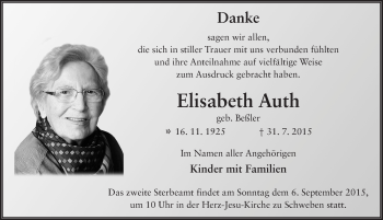 Traueranzeige von Elisabeth Auth 