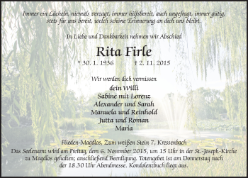 Traueranzeige von Rita Firle 