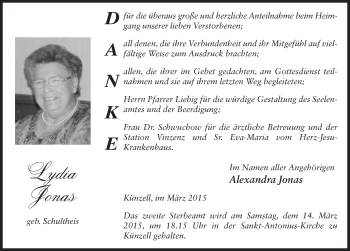 Traueranzeige von Lydia Jonas 