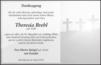 Traueranzeige von Theresia Brehl 