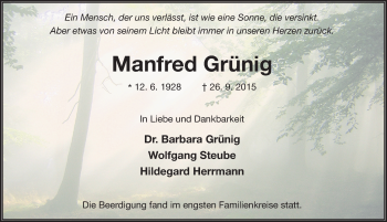 Traueranzeige von Manfred Grünig 