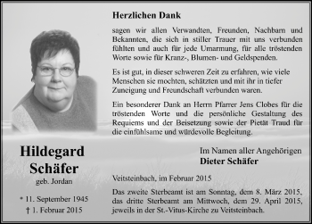 Traueranzeige von Hildegard Schäfer 