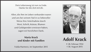 Traueranzeige von Adolf Krack 