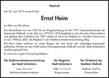 Traueranzeige von Ernst Heim 