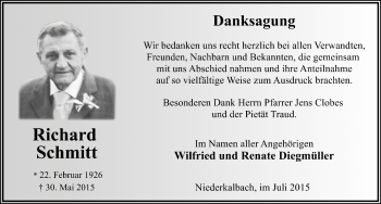 Traueranzeige von Richard Schmitt 