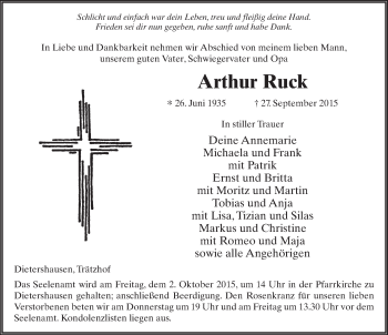 Traueranzeige von Arthur Ruck 