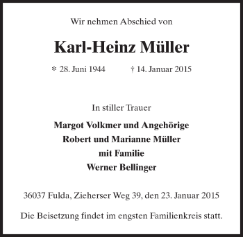 Traueranzeige von Karl-Heinz Müller 