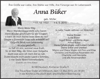 Traueranzeige von Anna Büker 