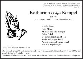 Traueranzeige von Katharina Kempel 