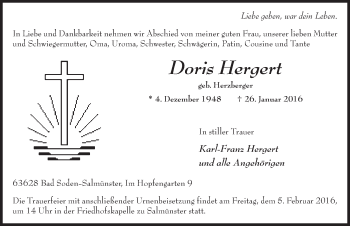 Traueranzeige von Doris Hergert 