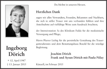 Traueranzeige von Ingeborg Dörich 