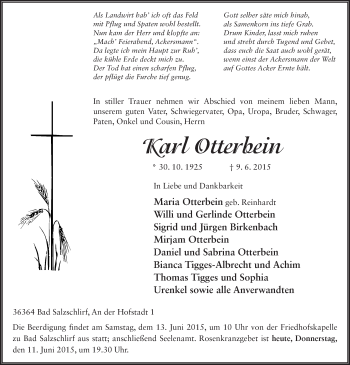 Traueranzeige von Karl Otterbein 