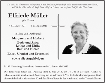 Traueranzeige von Elfriede Müller 