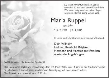 Traueranzeige von Maria Ruppel 