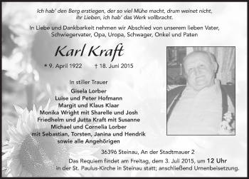 Traueranzeige von Karl Kraft 
