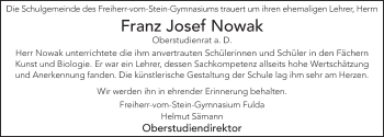 Traueranzeige von Franz Josef Nowak 