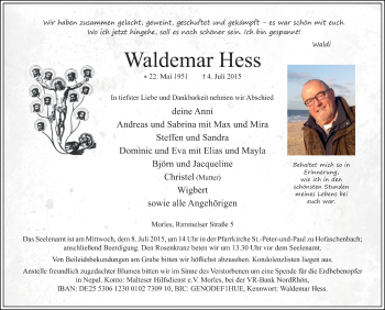 Traueranzeige von Waldemar Hess 