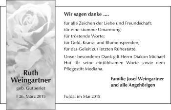 Traueranzeige von Ruth Weingartner 