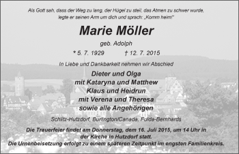 Traueranzeige von Marie Möller 